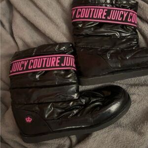 Juicy Couture Shiny Black Boots with Pink Accents